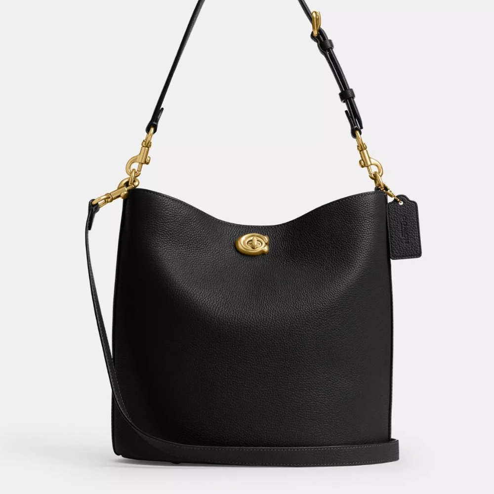 Coach Black Leather Shoulder Hobo Bag with Gold Hardware